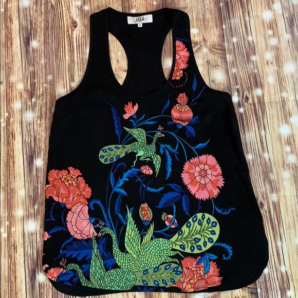 Anthropologie Tops - EUC Tibi Anthro Racerback tank 100% silk peacocks